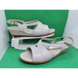 SAS Tri-Pad Comfort Womens Cream SlingBack Wedge Heel Sandals Size 12 WW Extra W